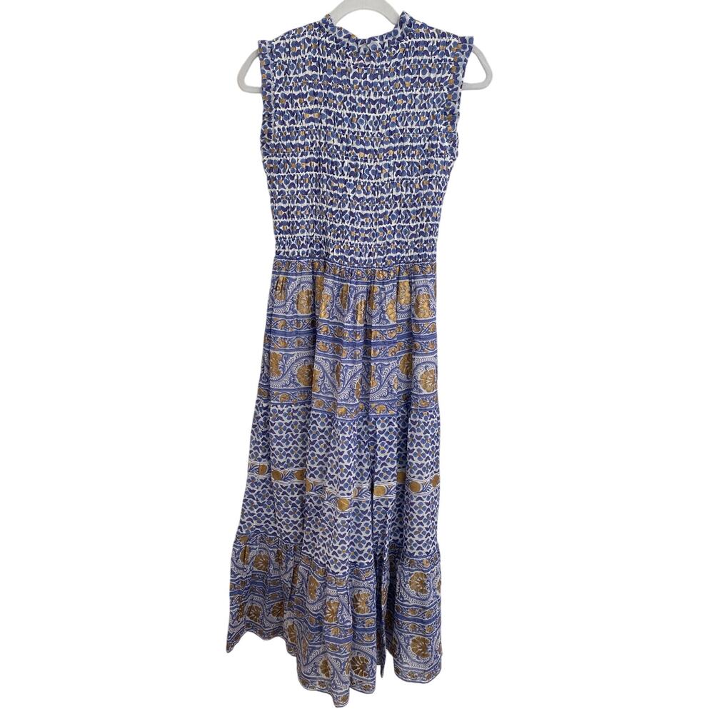 OLIPHANT Tuckernuck Sleeveless Smocked Maxi Dress Veranda Blue Gold Print NEW XS - Picture 7 of 12